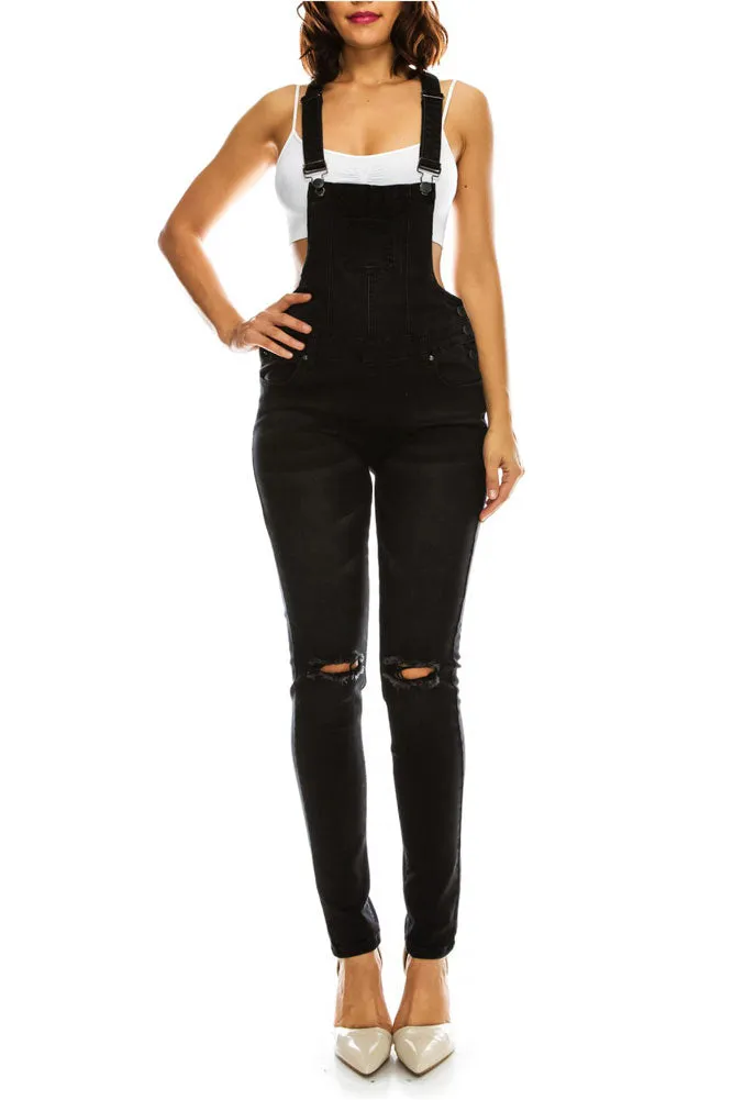 Women's Knee Slit Denim Overalls sold by G-Style USA