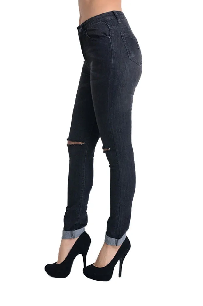 High Waisted Ripped Skinny Fit Jeans sold by G-Style USA product image thumbnail 2