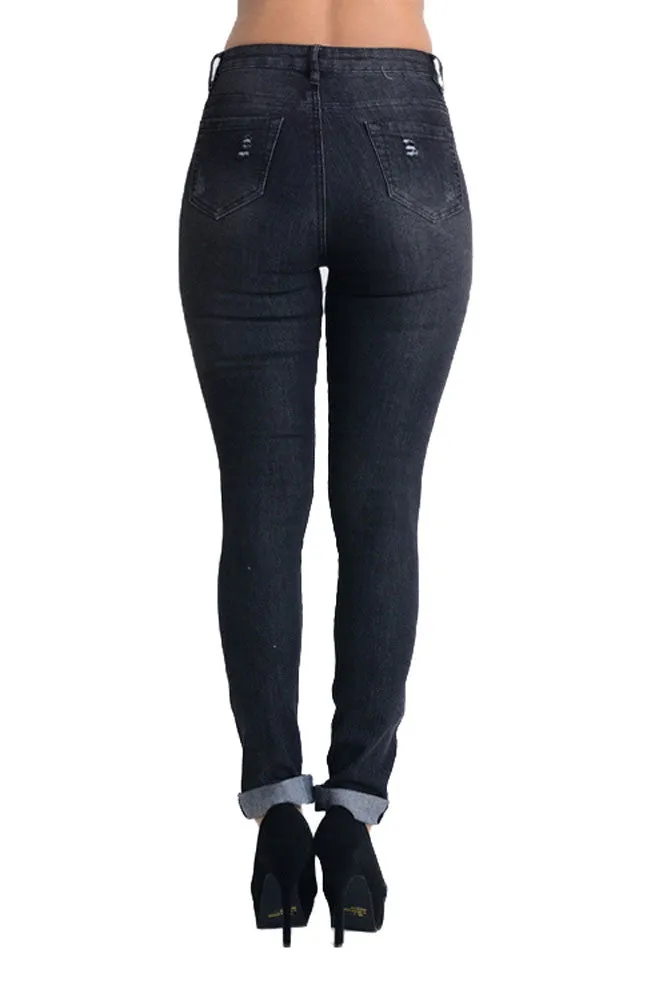 High Waisted Ripped Skinny Fit Jeans sold by G-Style USA product image thumbnail 3