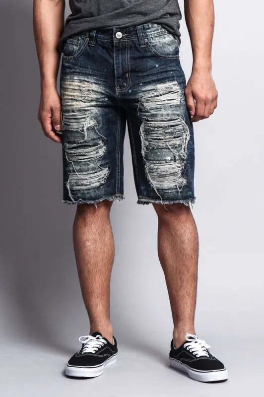 Distressed Paint Splattered Denim Shorts sold by G-Style USA