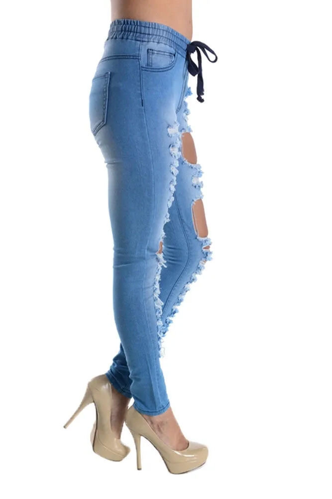 Ripped Drawstring Skinny Jeans sold by G-Style USA product image thumbnail 2
