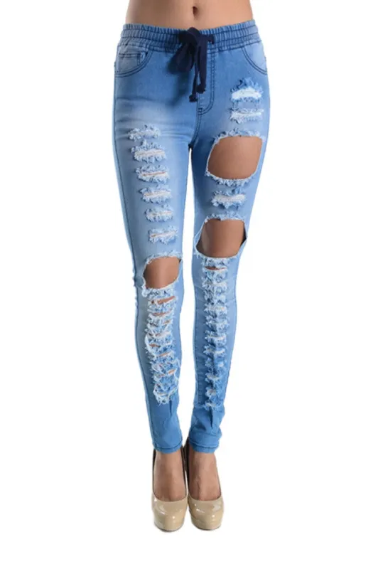 Ripped Drawstring Skinny Jeans sold by G-Style USA