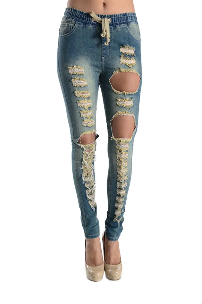 Ripped Drawstring Skinny Jeans sold by G-Style USA product image thumbnail 5