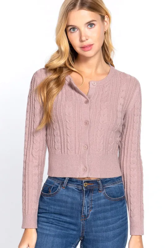 Women's Essential Long Sleeve Cable Sweater Cardigan made by Active Basic
