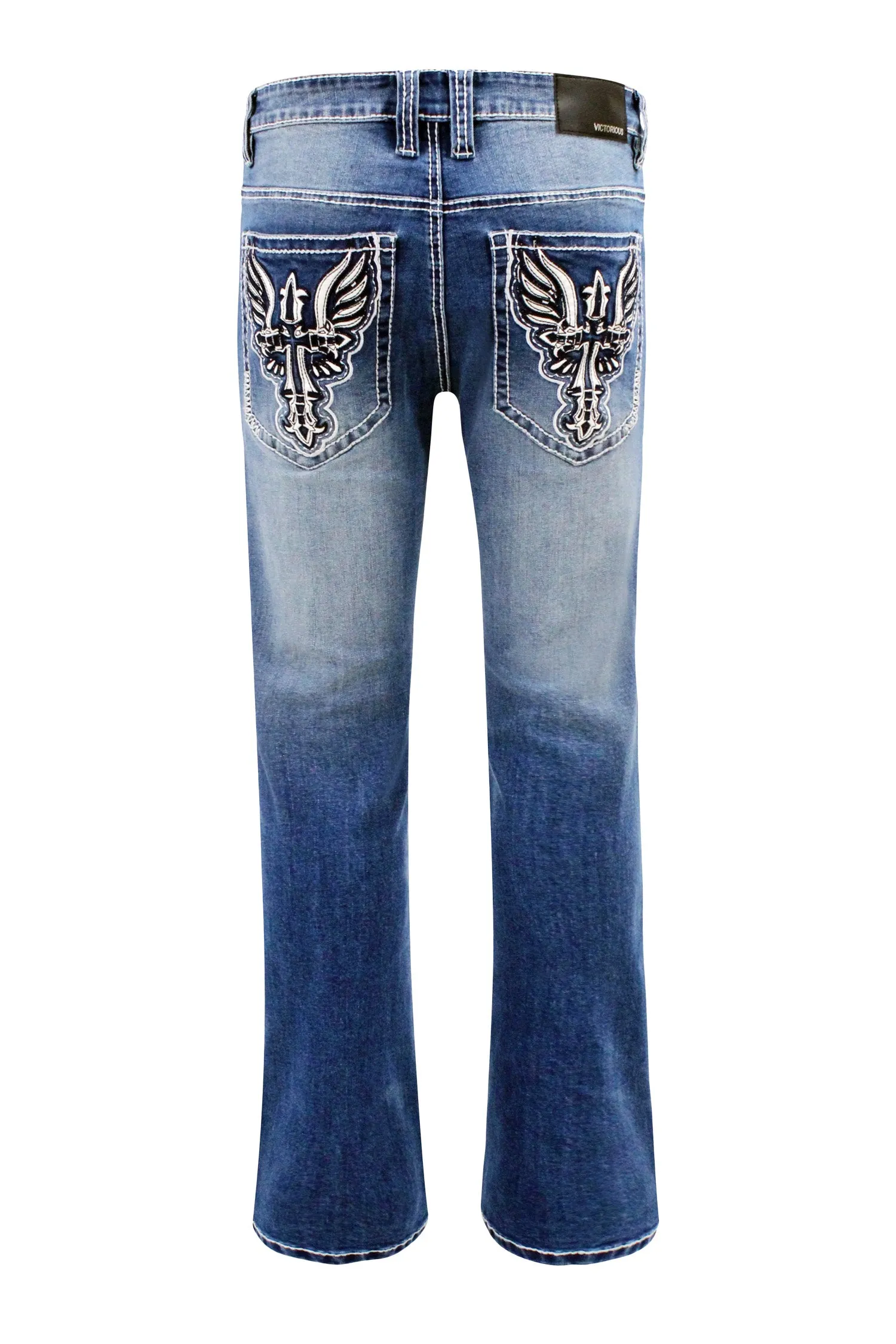 Men's Bootcut Cross Embroidery Denim Jeans sold by G-Style USA