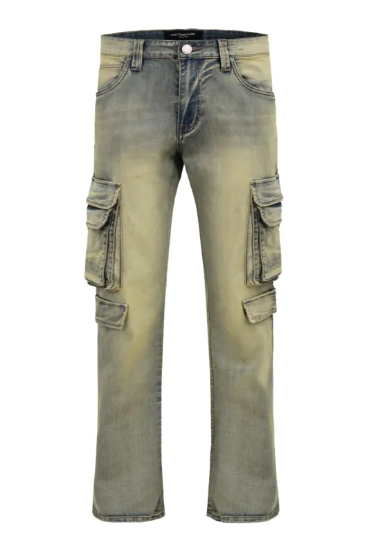 Men's Bootcut Utility Cargo Denim Jeans sold by G-Style USA