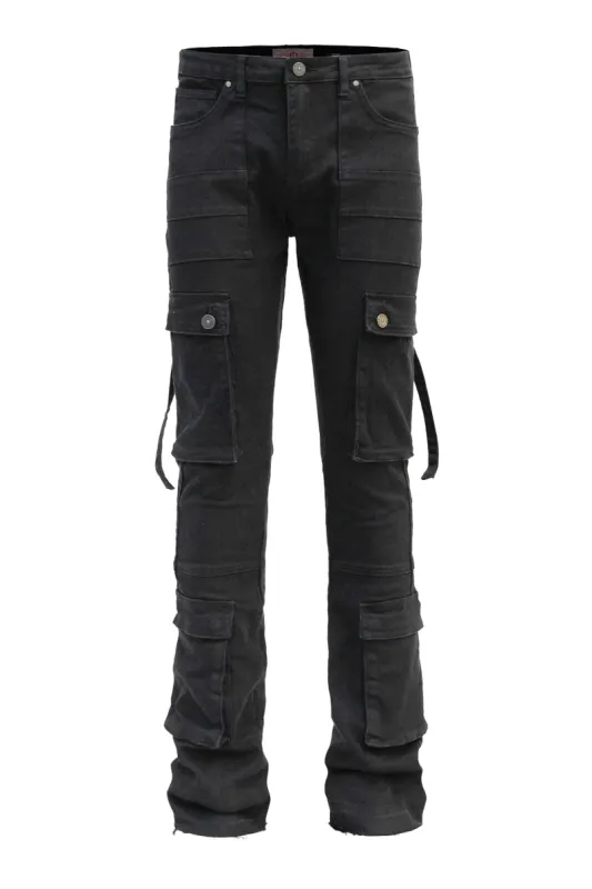 Men's 2-Tone Color Block Washed Stacked Flare Cargo Pants sold by G-Style USA