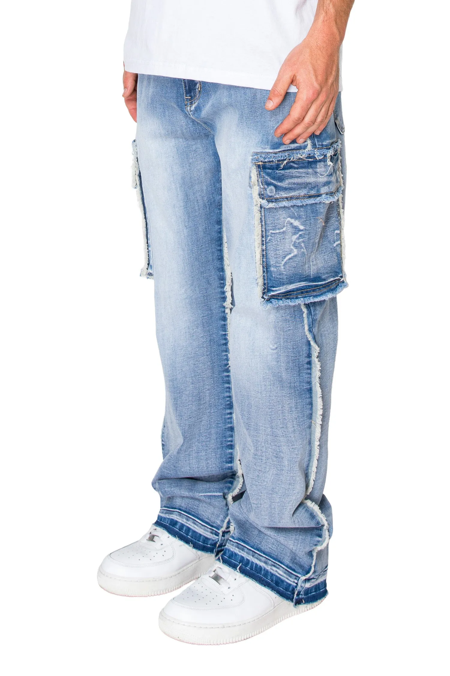 Men's Loose Fit Raw Edge Cargo Jeans sold by G-Style USA product image thumbnail 3