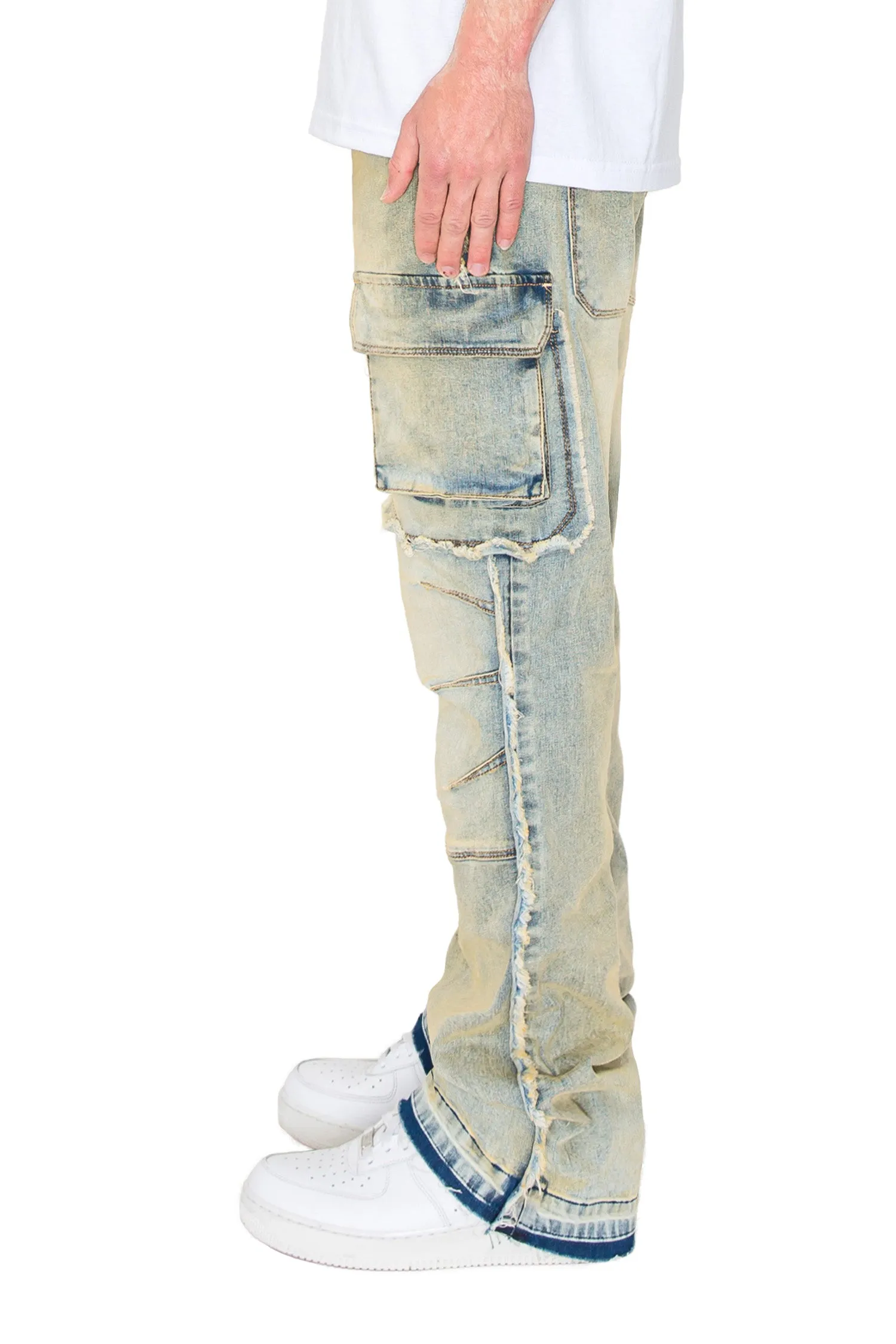 Men's Bootcut Raw Edge Double Cargo Denim Jeans sold by G-Style USA product image thumbnail 4