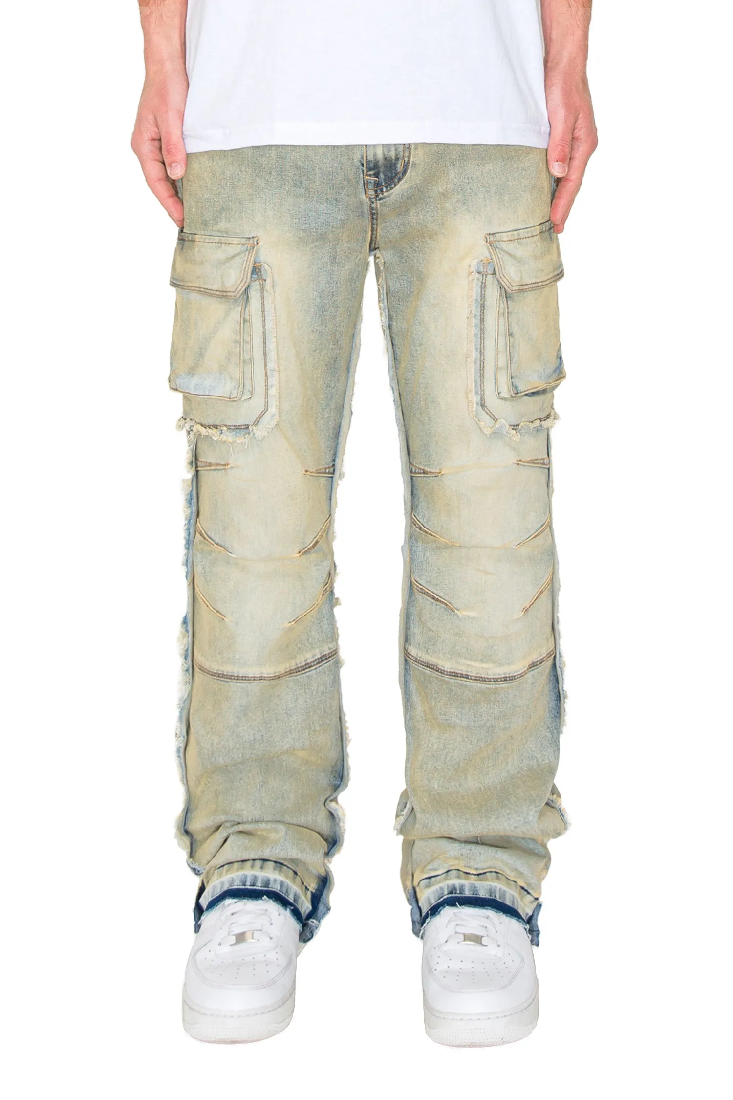 Men's Bootcut Raw Edge Double Cargo Denim Jeans sold by G-Style USA