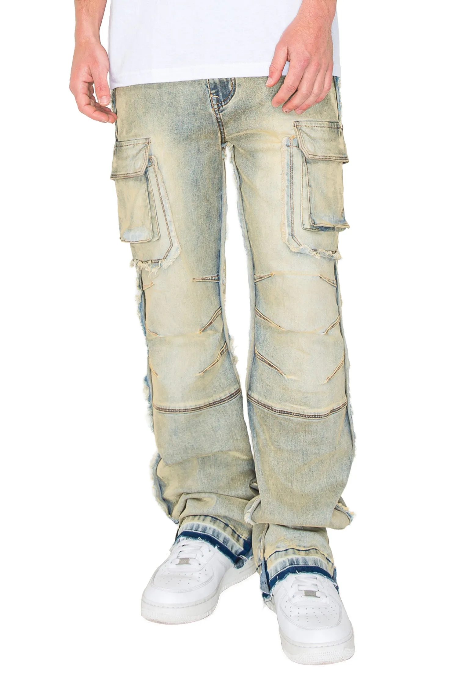 Men's Bootcut Raw Edge Double Cargo Denim Jeans sold by G-Style USA product image thumbnail 2