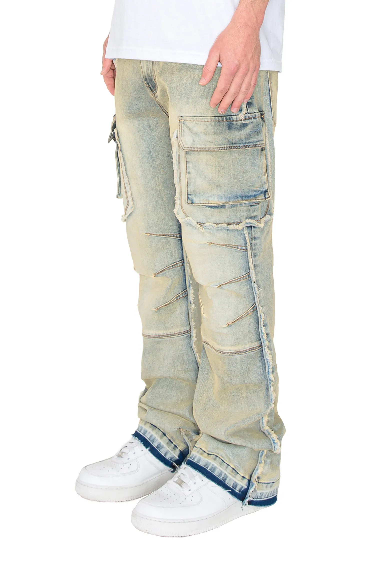 Men's Bootcut Raw Edge Double Cargo Denim Jeans sold by G-Style USA product image thumbnail 3