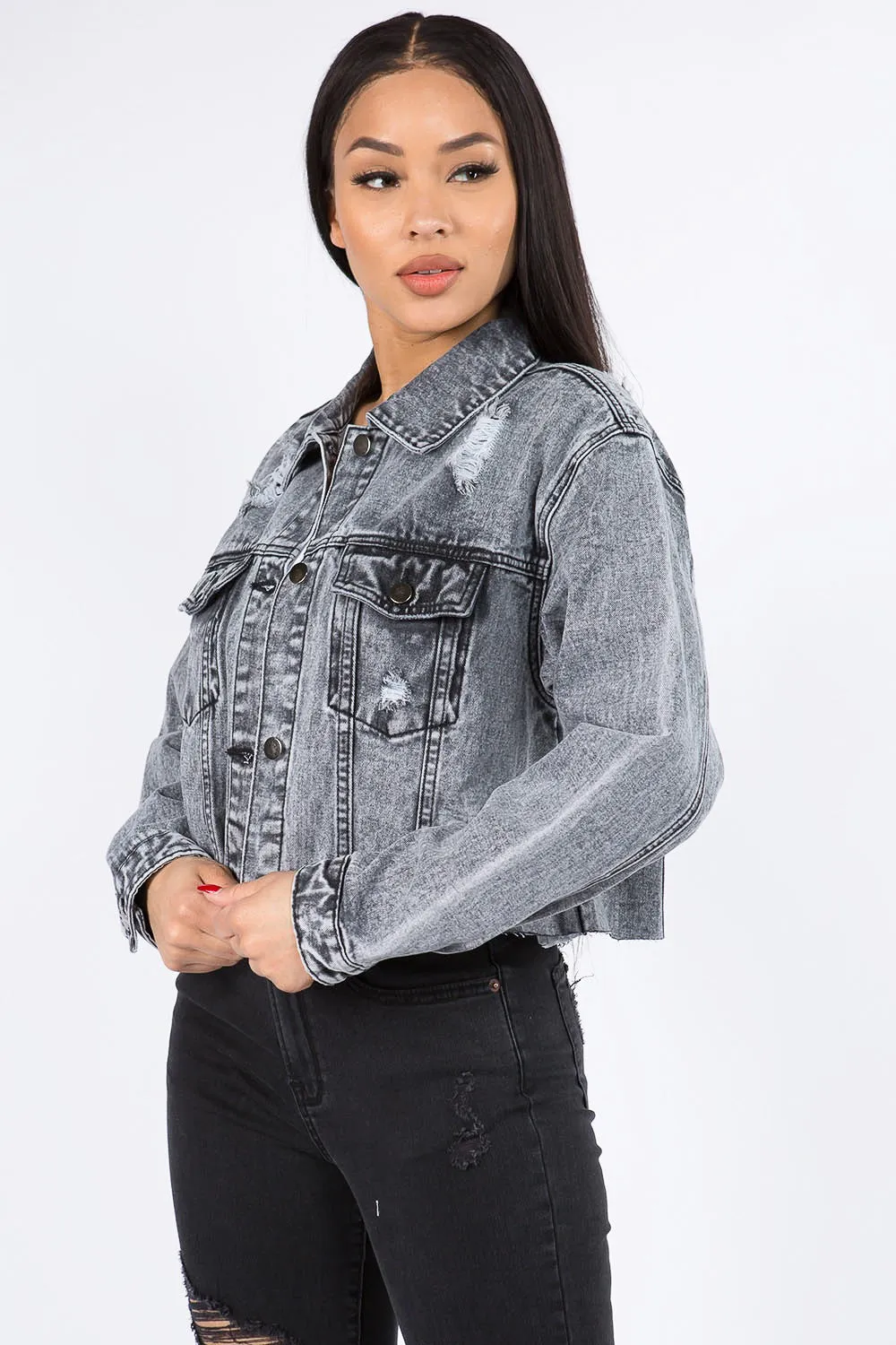 Cropped Chained Denim Jacket sold by G-Style USA product image thumbnail 2