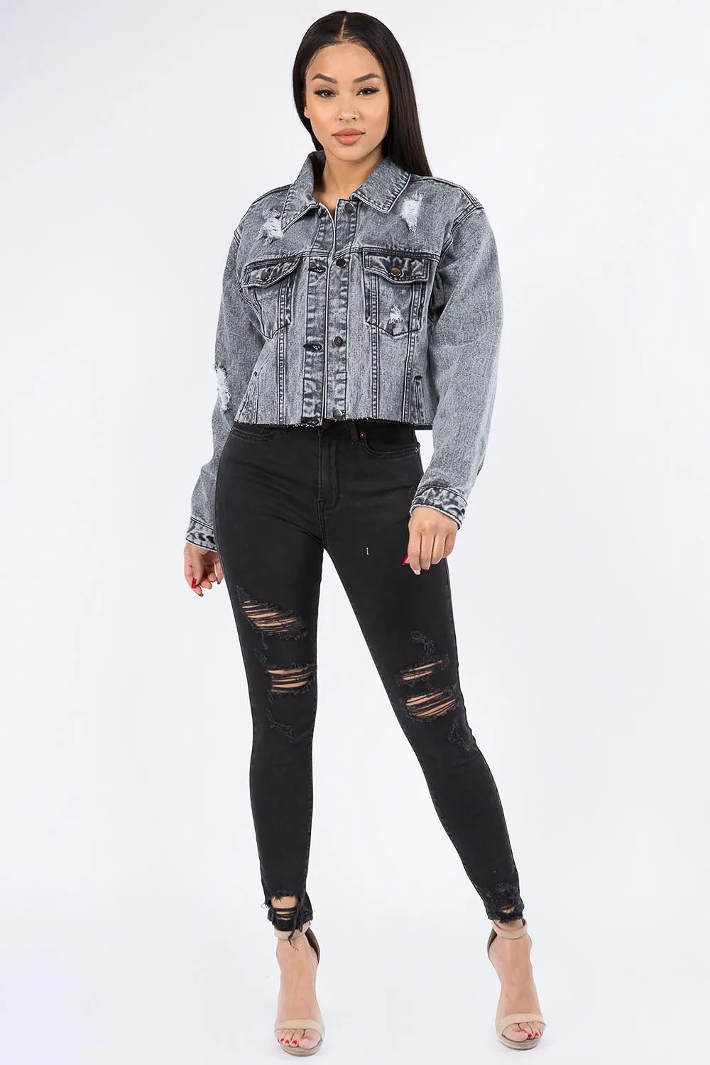Cropped Chained Denim Jacket sold by G-Style USA product image thumbnail 5