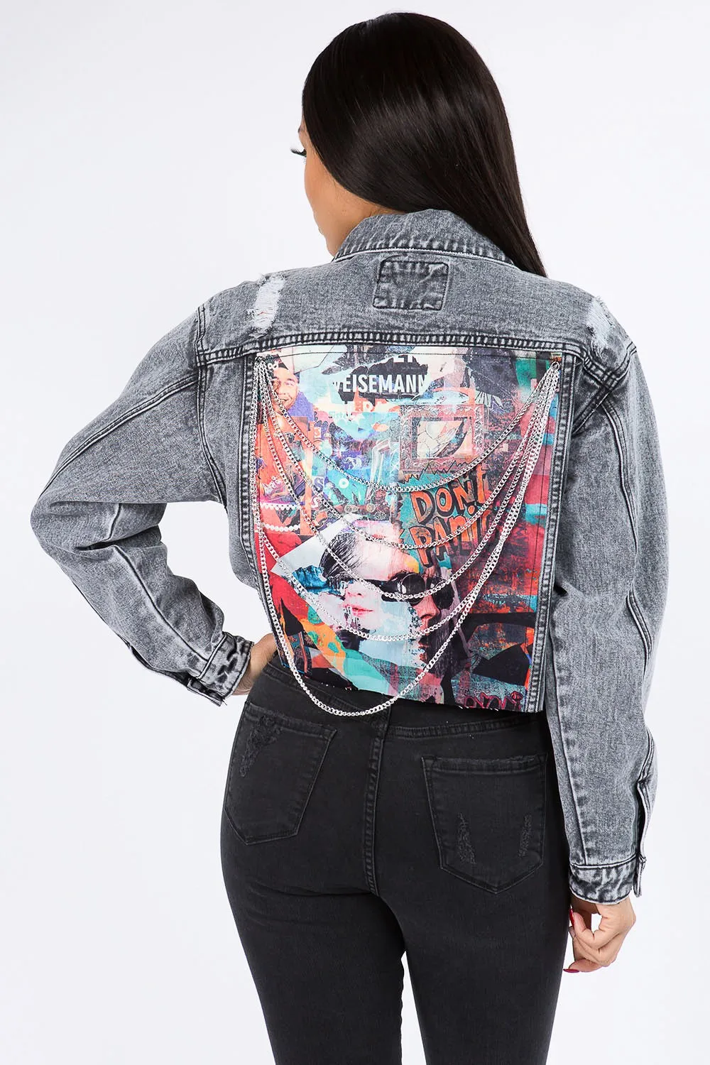 Cropped Chained Denim Jacket sold by G-Style USA product image thumbnail 3