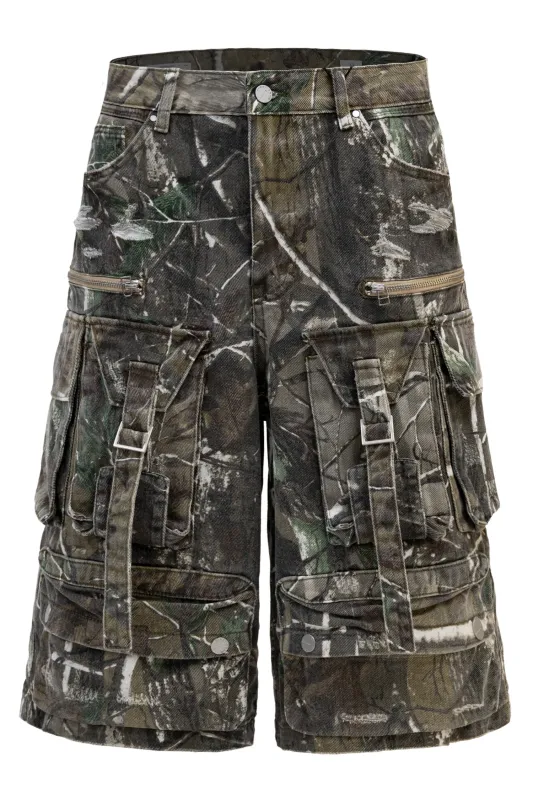 Men's Utility Forest Camo Print Baggy Cargo Shorts sold by G-Style USA