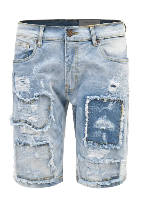 Men's Slim Distressed Patched Operator Denim Shorts sold by G-Style USA
