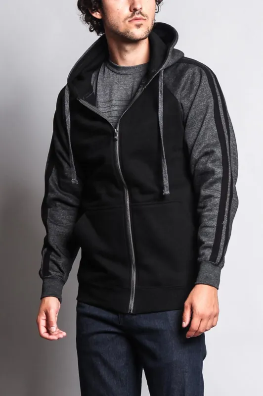 Men's Contrasting Two Striped Zip Up Hoodie sold by G-Style USA
