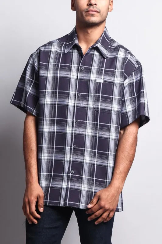 Western Casual Plaid Short Sleeve Button Up Shirt (Charcoal) sold by G-Style USA