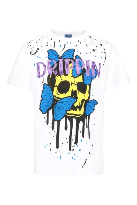 Men's Drippin Rhinestones Skull Butterflies Graphic T-Shirt sold by G-Style USA