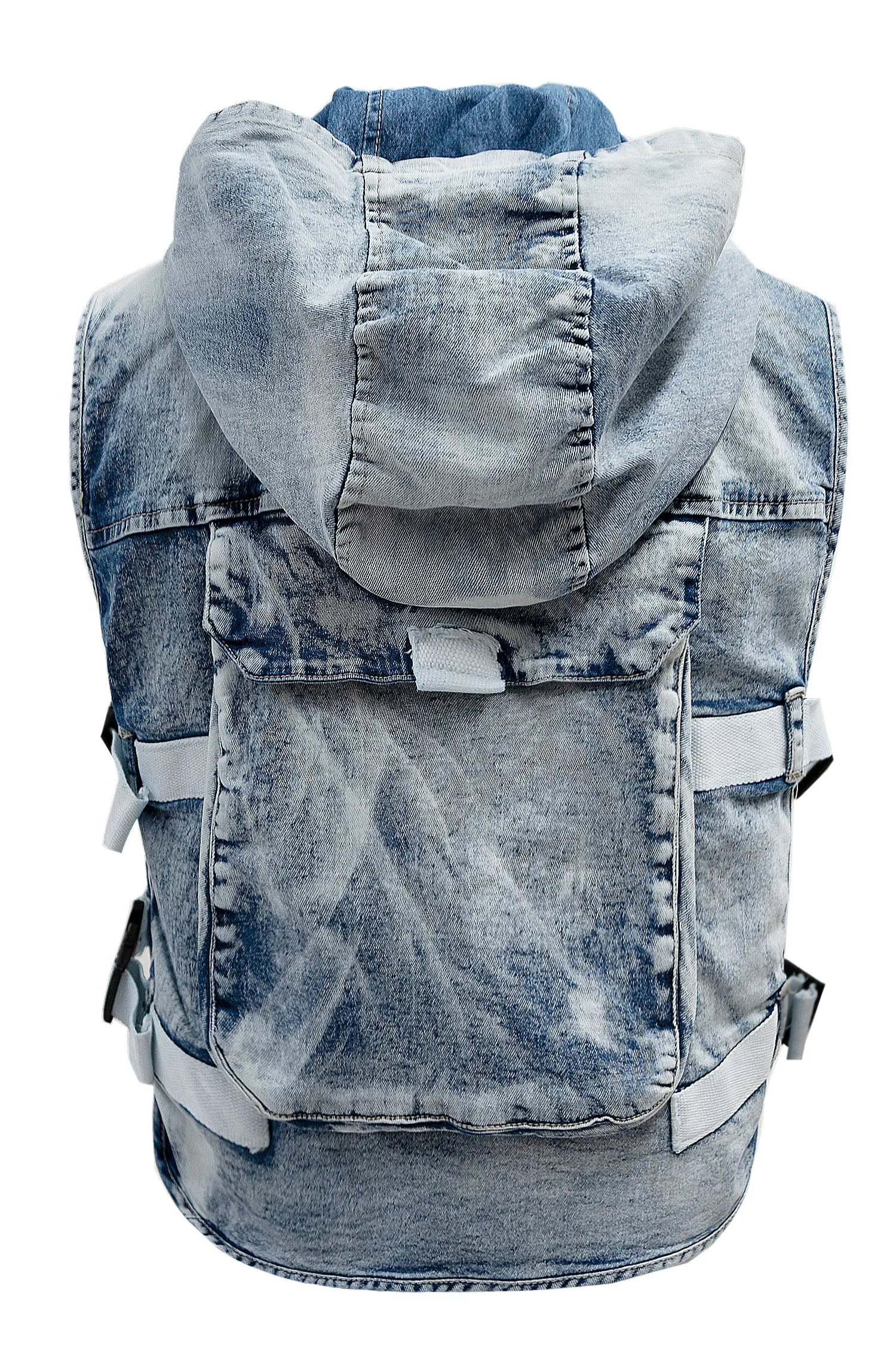 Men's Multi Pocket Backpack Denim Hooded Cargo Vest sold by G-Style USA product image thumbnail 3
