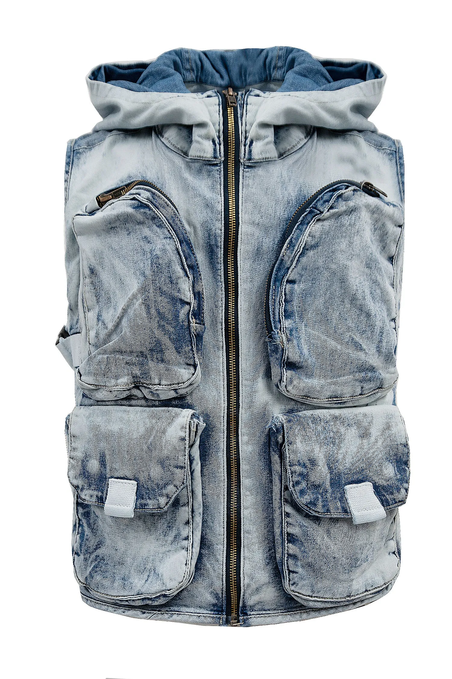 Men's Multi Pocket Backpack Denim Hooded Cargo Vest sold by G-Style USA