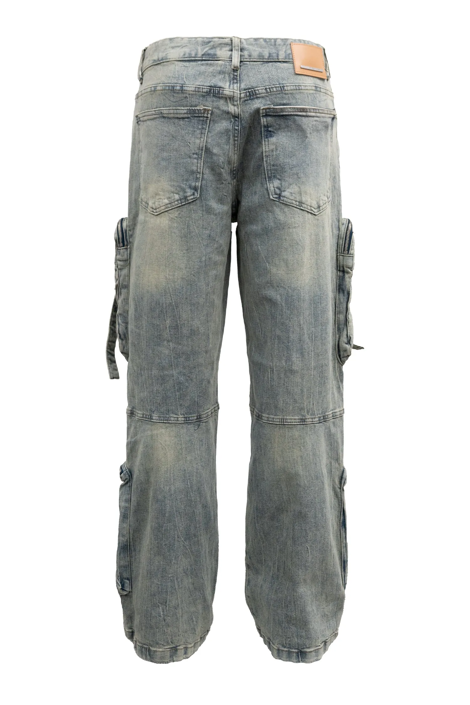 Y2K Washed Wide Fit utility Cargo Baggy Denim Pants sold by G-Style USA product image thumbnail 4
