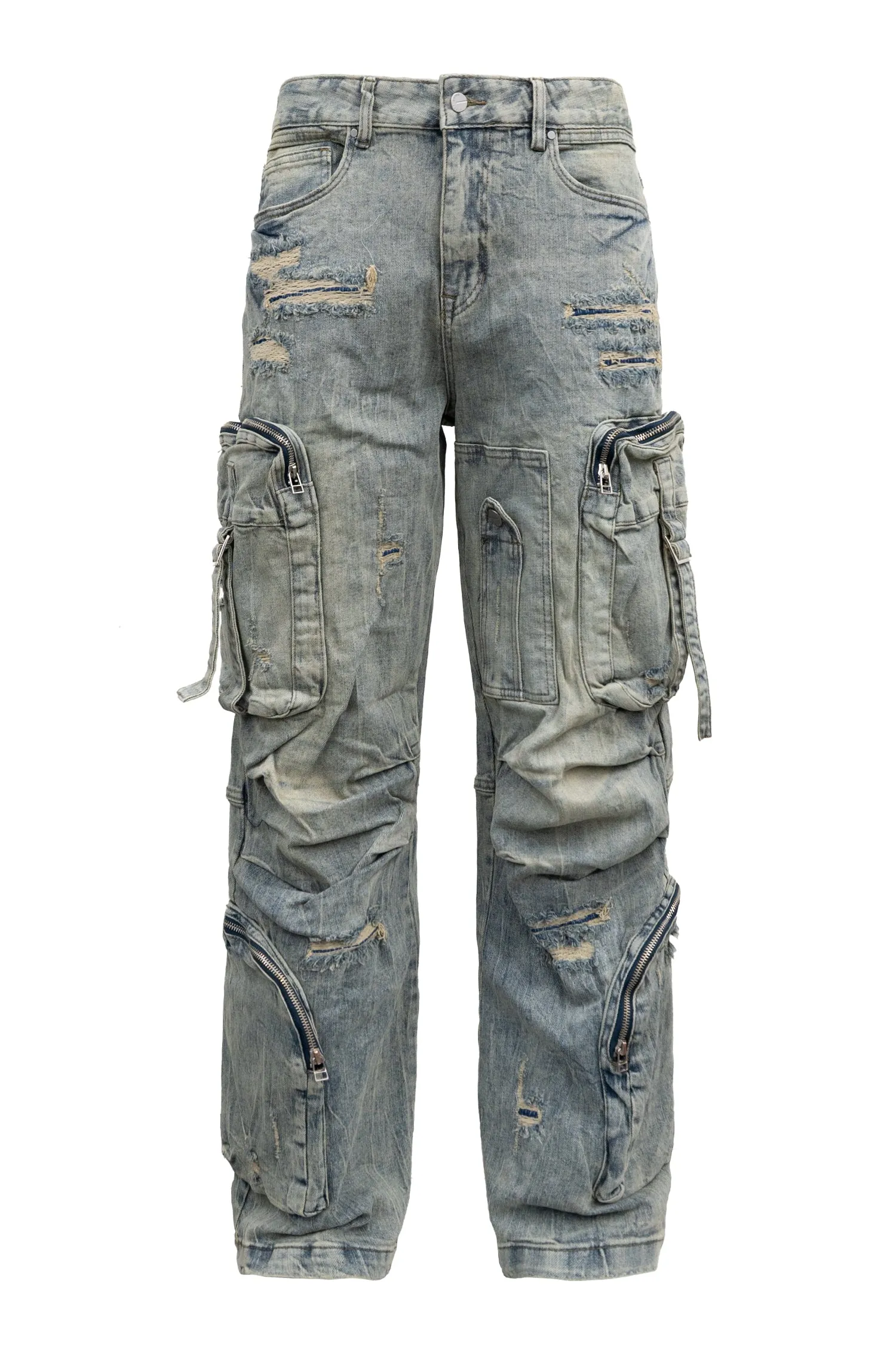 Y2K Washed Wide Fit utility Cargo Baggy Denim Pants sold by G-Style USA