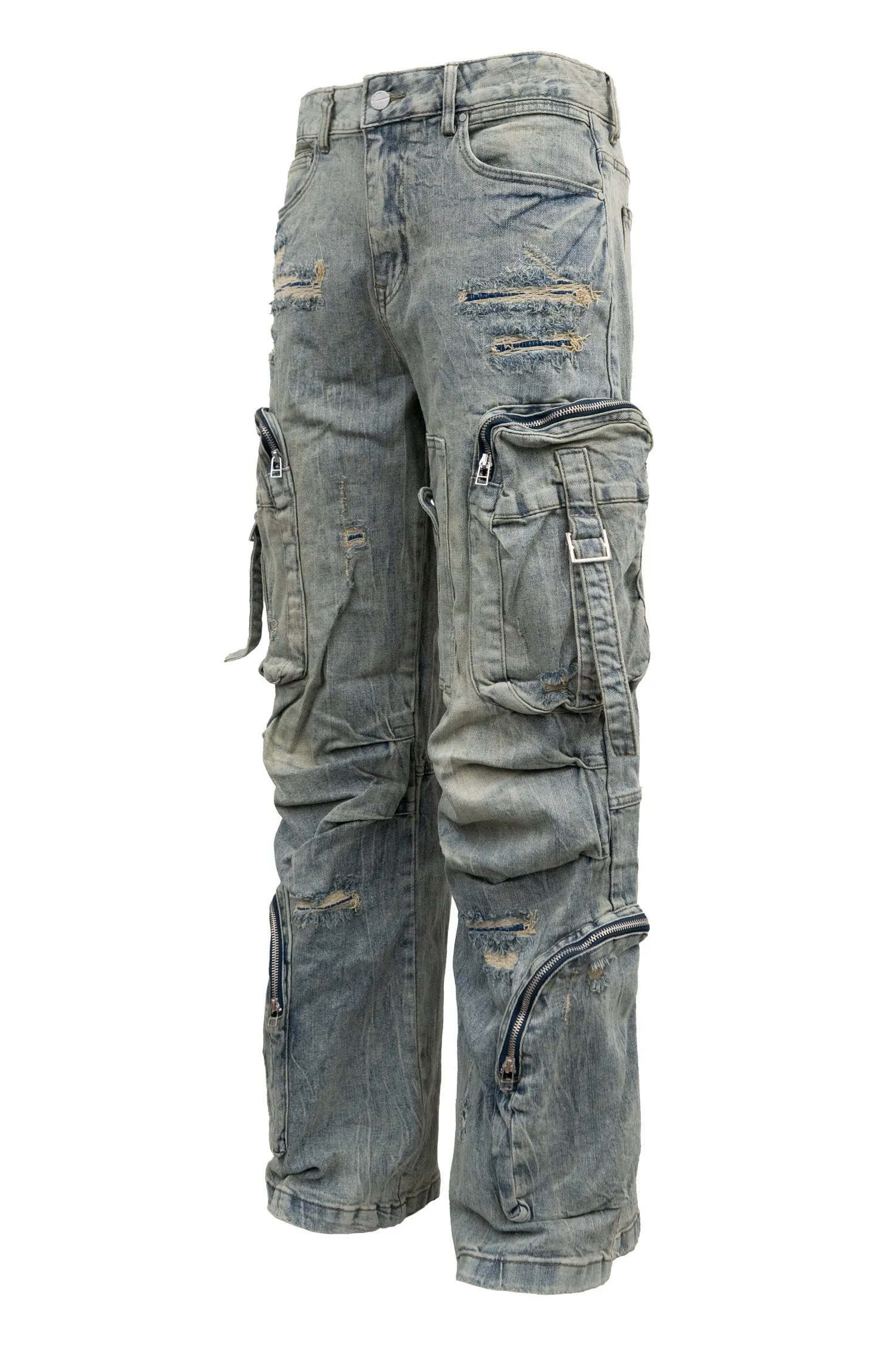 Y2K Washed Wide Fit utility Cargo Baggy Denim Pants sold by G-Style USA product image thumbnail 2
