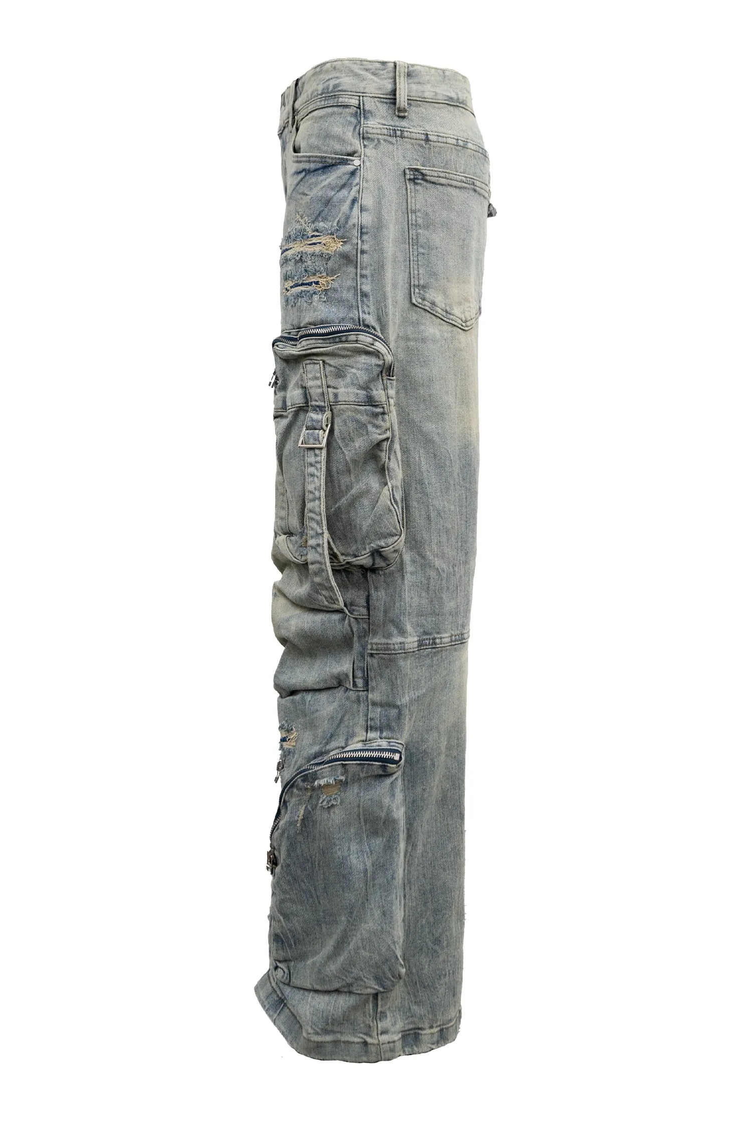 Y2K Washed Wide Fit utility Cargo Baggy Denim Pants sold by G-Style USA product image thumbnail 3