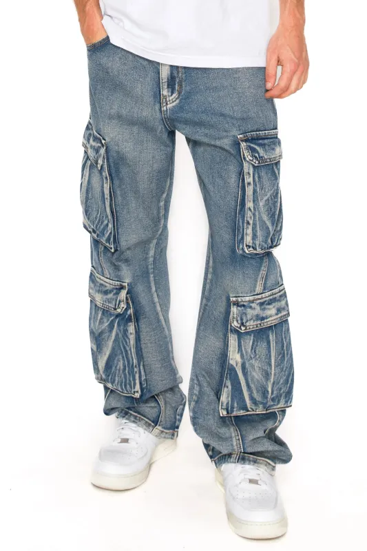 Men's Baggy Fit Double Cargo Denim Jeans sold by G-Style USA