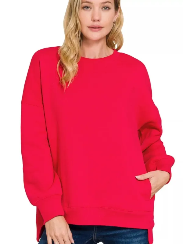 Zenana Full Size Fleece Hi-low Boyfriend Sweatshirts with Pockets Plus Size sold by G-Style USA