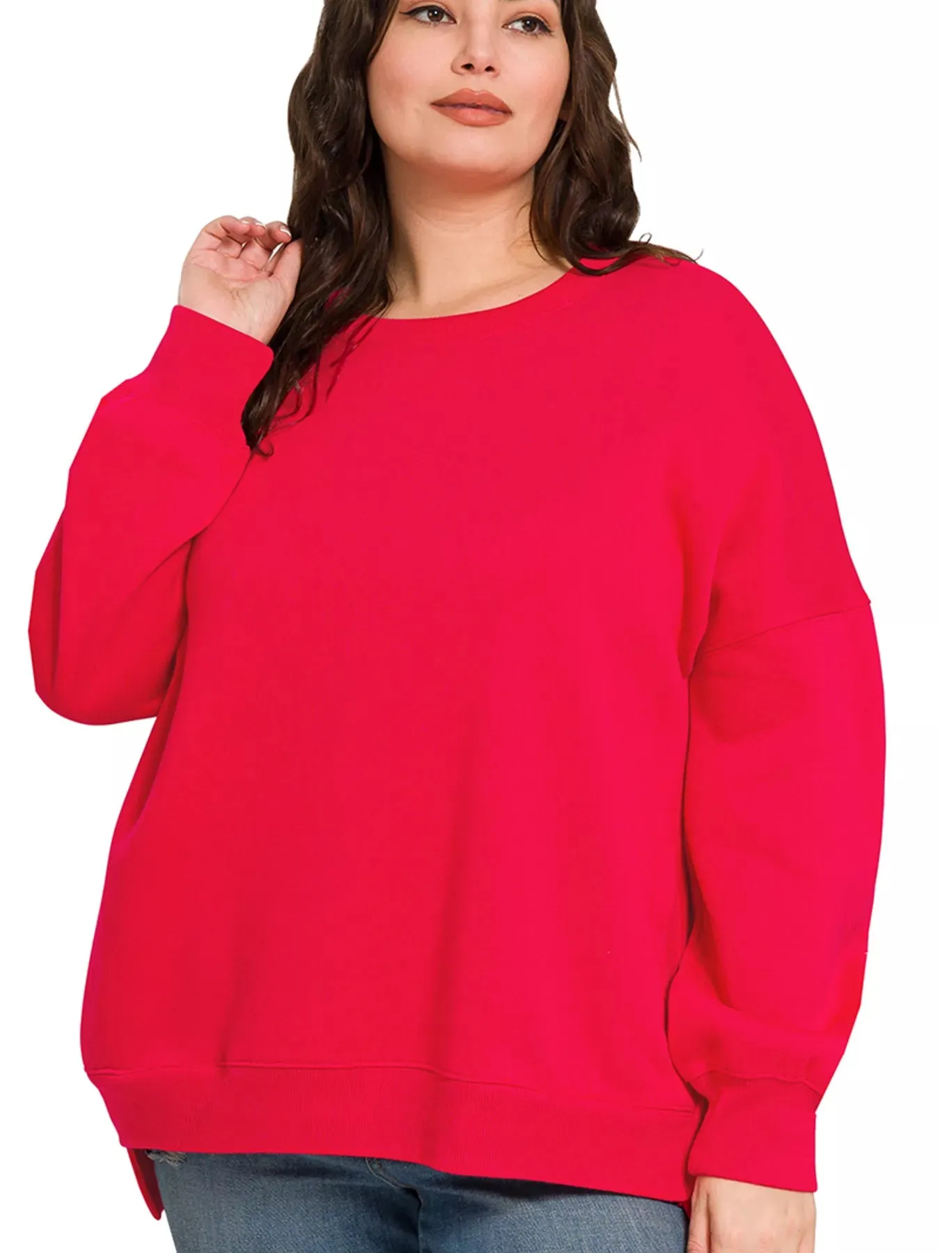 Zenana Full Size Fleece Hi-low Boyfriend Sweatshirts with Pockets Plus Size sold by G-Style USA product image thumbnail 2