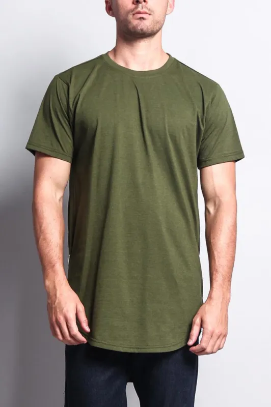 Triple Stacked Contrast Long Length Curved Hem T-Shirt made by G-Style USA