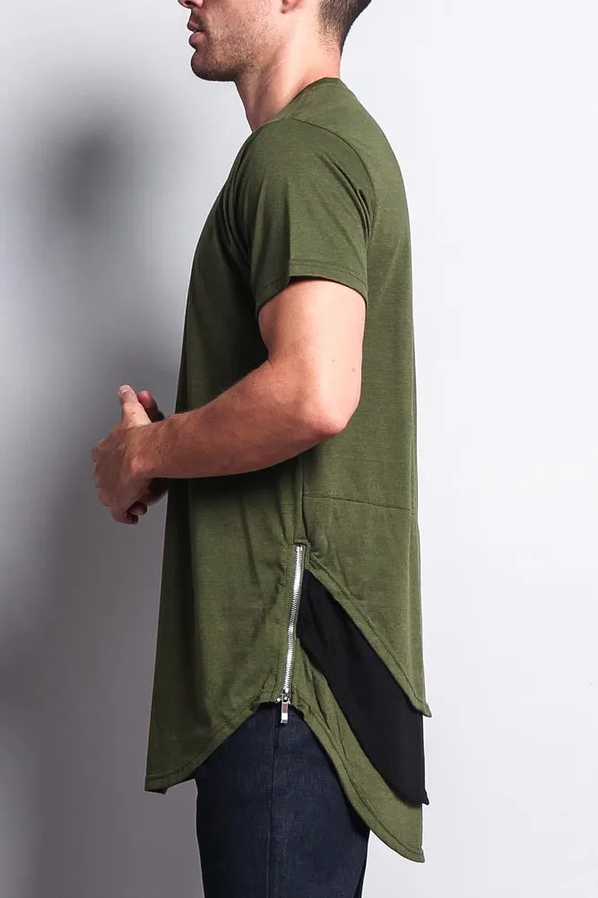 Triple Stacked Contrast Long Length Curved Hem T-Shirt sold by G-Style USA product image thumbnail 4