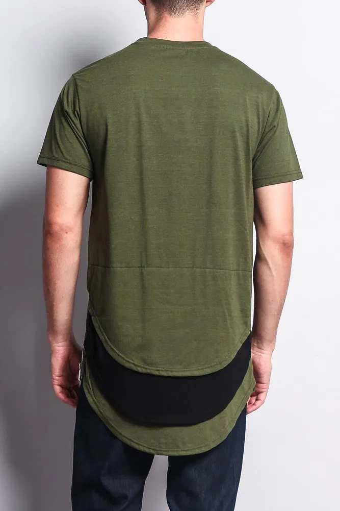 Triple Stacked Contrast Long Length Curved Hem T-Shirt sold by G-Style USA product image thumbnail 5