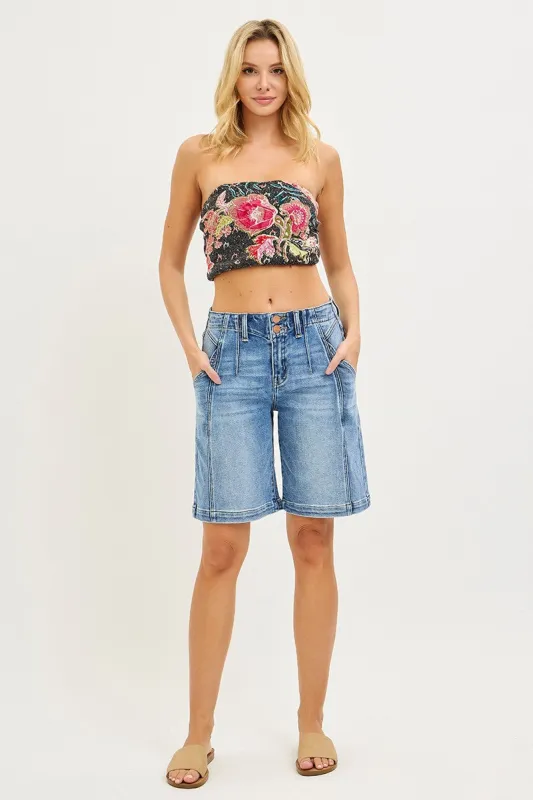 RISEN 2-Button Slouchy Jorts with Pockets made by Trendsi
