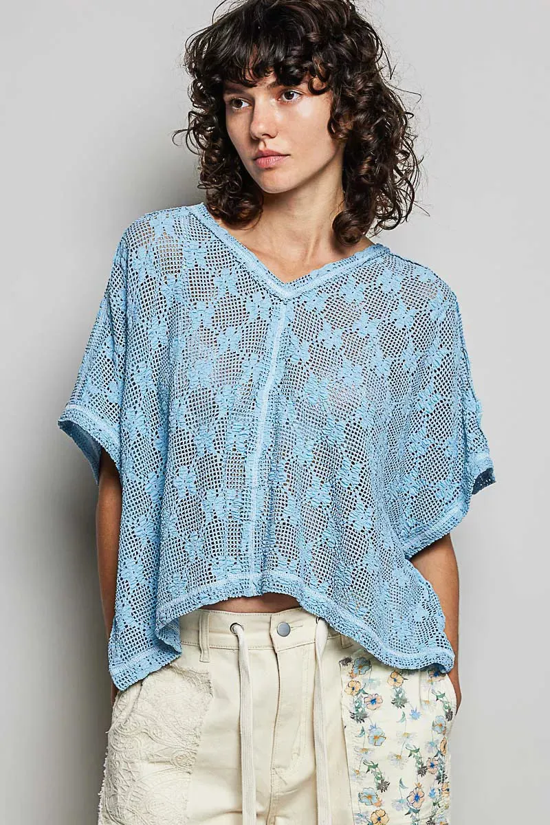 POL Crochet Lace Short Sleeve Top sold by G-Style USA