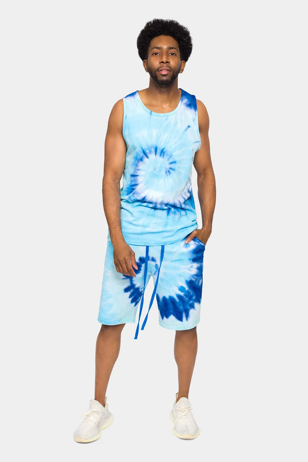 Pastel Contrast Swirl Tie Dye Cotton Tank Top Shorts Set sold by G-Style USA