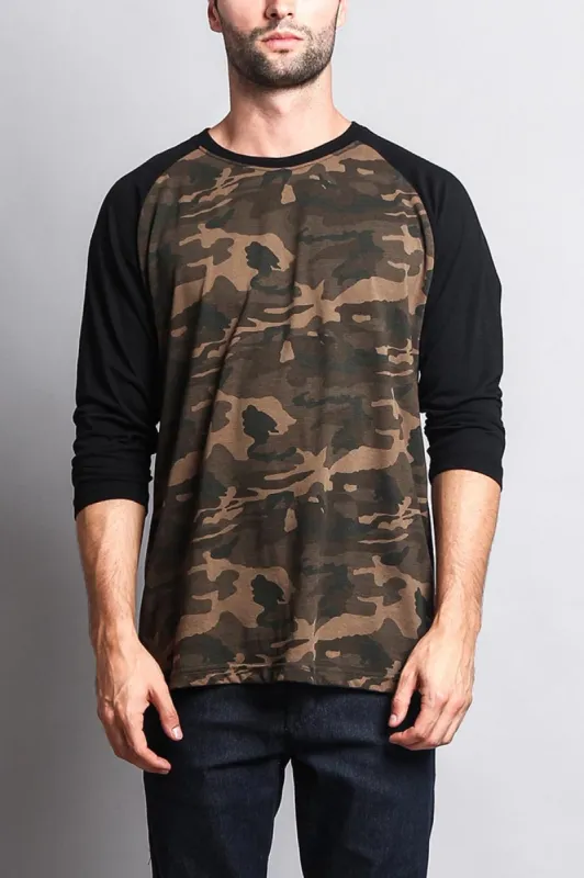 Men's Baseball T-Shirt (Olive Camo/Black) sold by G-Style USA