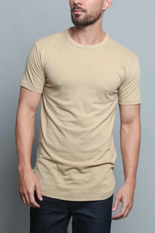 Solid Color Long Length Curved Hem T-Shirt made by G-Style USA