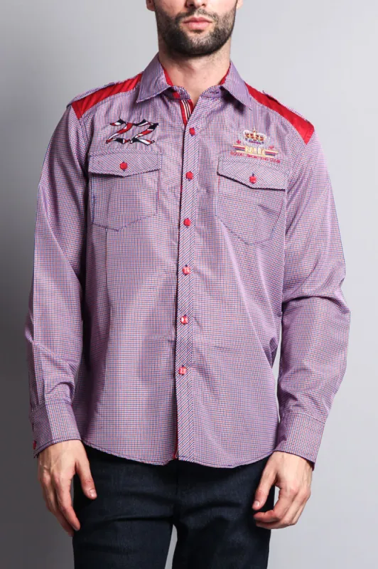 Long Sleeve Checkered Embroidered 22 Button Up Shirt sold by G-Style USA
