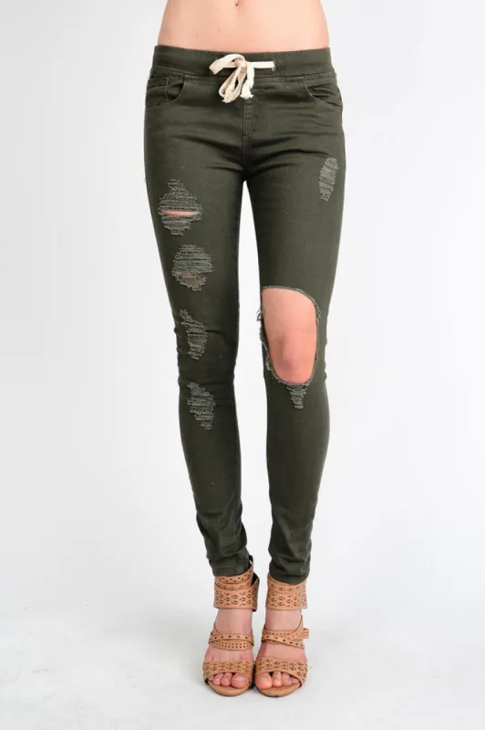 Women's Solid Torn Skinny Jogger Pants sold by G-Style USA