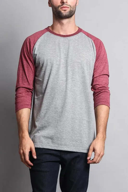 Men's Baseball T-Shirt (Grey/Burgundy) sold by G-Style USA