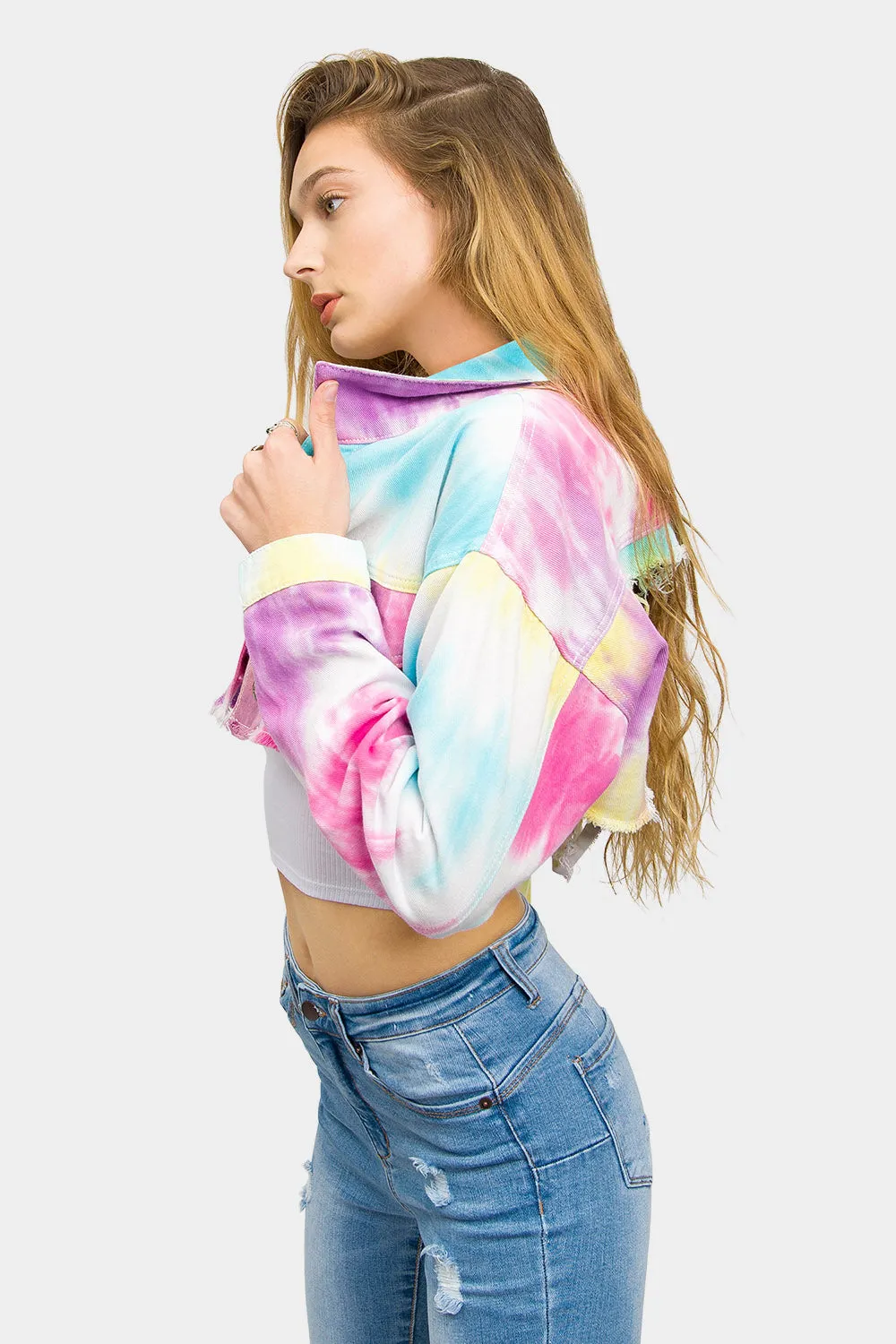 Unicorn Tie Dye Crop Denim Jacket sold by G-Style USA product image thumbnail 2