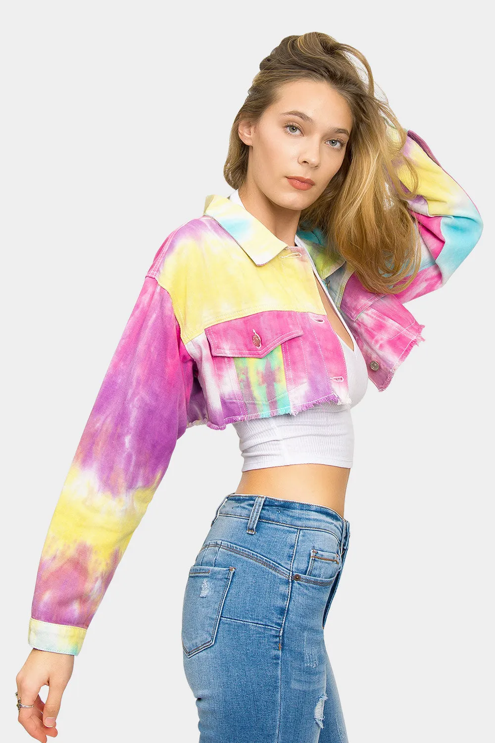Unicorn Tie Dye Crop Denim Jacket sold by G-Style USA product image thumbnail 4
