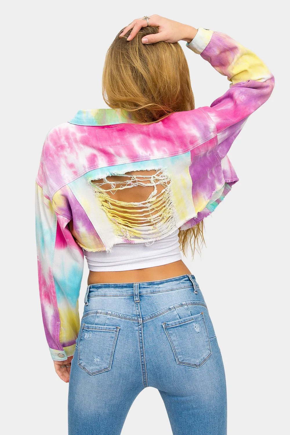Unicorn Tie Dye Crop Denim Jacket sold by G-Style USA product image thumbnail 3
