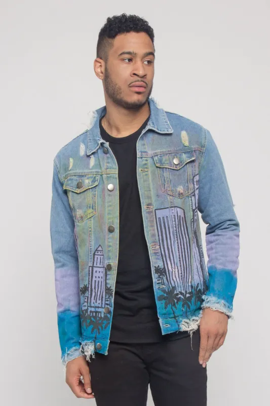 Distressed Airbrushed City Denim Jacket sold by G-Style USA