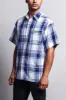Western Casual Plaid Short Sleeve Button Up Shirt (White/Royal) sold by G-Style USA