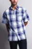 Western Casual Plaid Short Sleeve Button Up Shirt (White/Royal) sold by G-Style USA